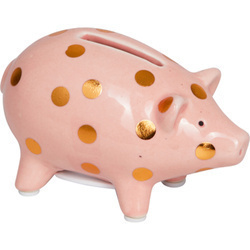 Skarbonka jasnoróżowa ze złotymi kropkami